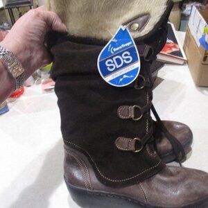 BareTraps Feature Brown Suede Faux Fur Mid Calf Winter Lace Up Boot 7.5 m nwob